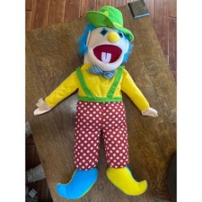 Large 28 Inch Clown Hand Puppet Blue Hair Polka Dot Pants Multi Color Plush Toy