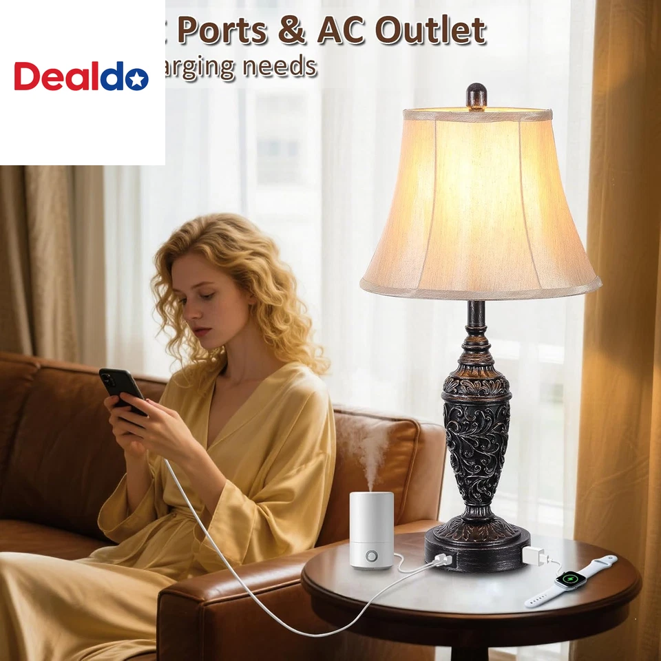 2件装26.8英尺老式台灯带双USB充电端口和交流插座,Trad — 第 2/4 张图片