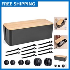 Luxury Wooden Style Cable Management Box - 16 Cord Organizer for Home Office