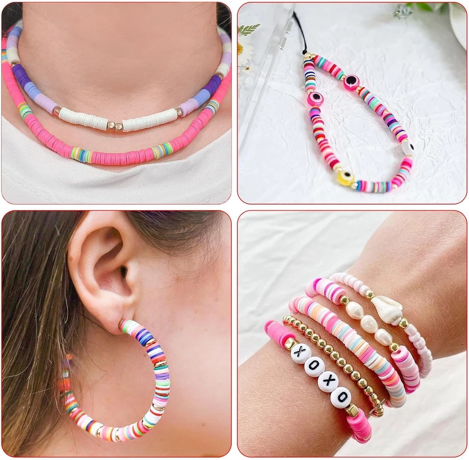 6200 Pcs Clay Beads Bracelet Making Kit, 6mm Heishi Flat Round Polymer for Girl. - Image 2 of 4