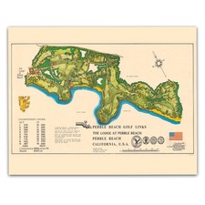 Pebble Beach Golf Links Vintage Course Map Ca...