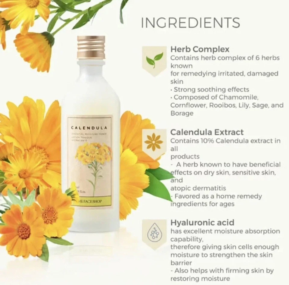 Tónico hidratante de caléndula The Face Shop - 5 fl oz/150 ml NUEVO/botella sellada Foto 4 de 4