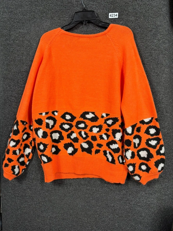 Suéter Andthewhy Cuello Redondo Mujer Talla M/L Naranja Mangas Globo Grueso Tejido Foto 2 de 4