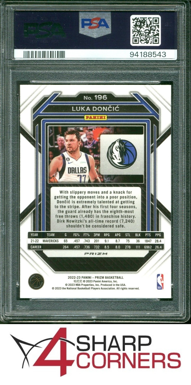 2022 PANINI PRIZM GREEN ICE #196 LUKA DONCIC POP 2 PSA 8 view 2