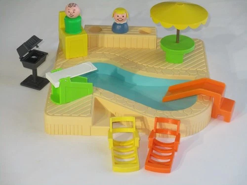VINTAGE 1986 FISHER PRICE LITTLE PEOPLE SWIMMING POOL PLAYSET 2526 LOT 10 ACCESS