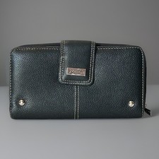 Buxton Women  s Black Genuine Leather Wallet W/ ID Credit Card Zipper Pockets