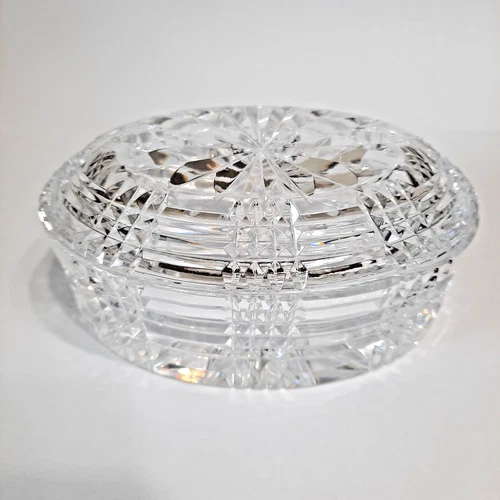 Waterford Vintage Crystal Oval Trinket Jewelry Box w/ Lid 4.75"L x 2.25"H Signed