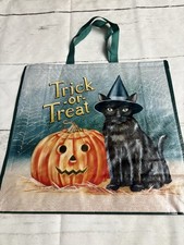 Halloween Reusable Tote Bag 19" X 18" 7" Black Cat  Pumpkin Trick Or Treat