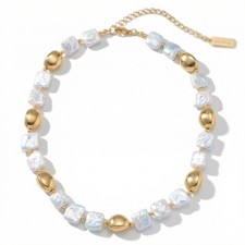 Pina Square Pearl 18k Yellow Gold Necklace