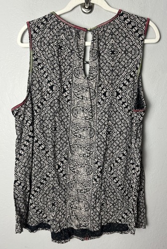 Lucky Brand Sleeveless Top 3X Multicolor Tank Top Keyhole Rainbow Stitching - Picture 2 of 4