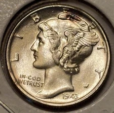 1943 S/S/S Mercury Dime FS 501 RPM GEM BUCherry Pickers Variety 90% Silver Error