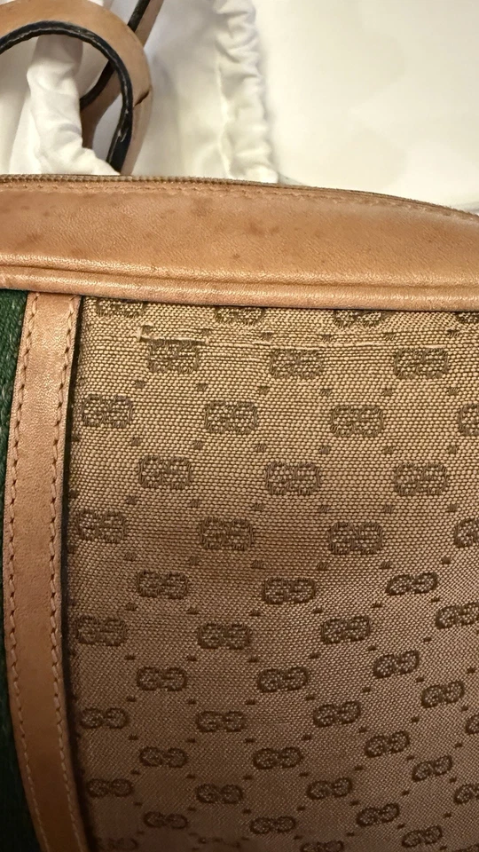 Vintage Gucci camera Bag - Sherry web, GG canvas with vachetta Leather - Image 3 of 4