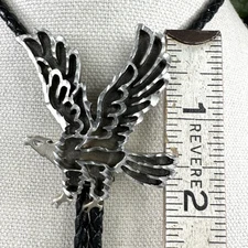 Stunning Vintage Western Silver Tone Diamond Cut Eagle Bolo Tie