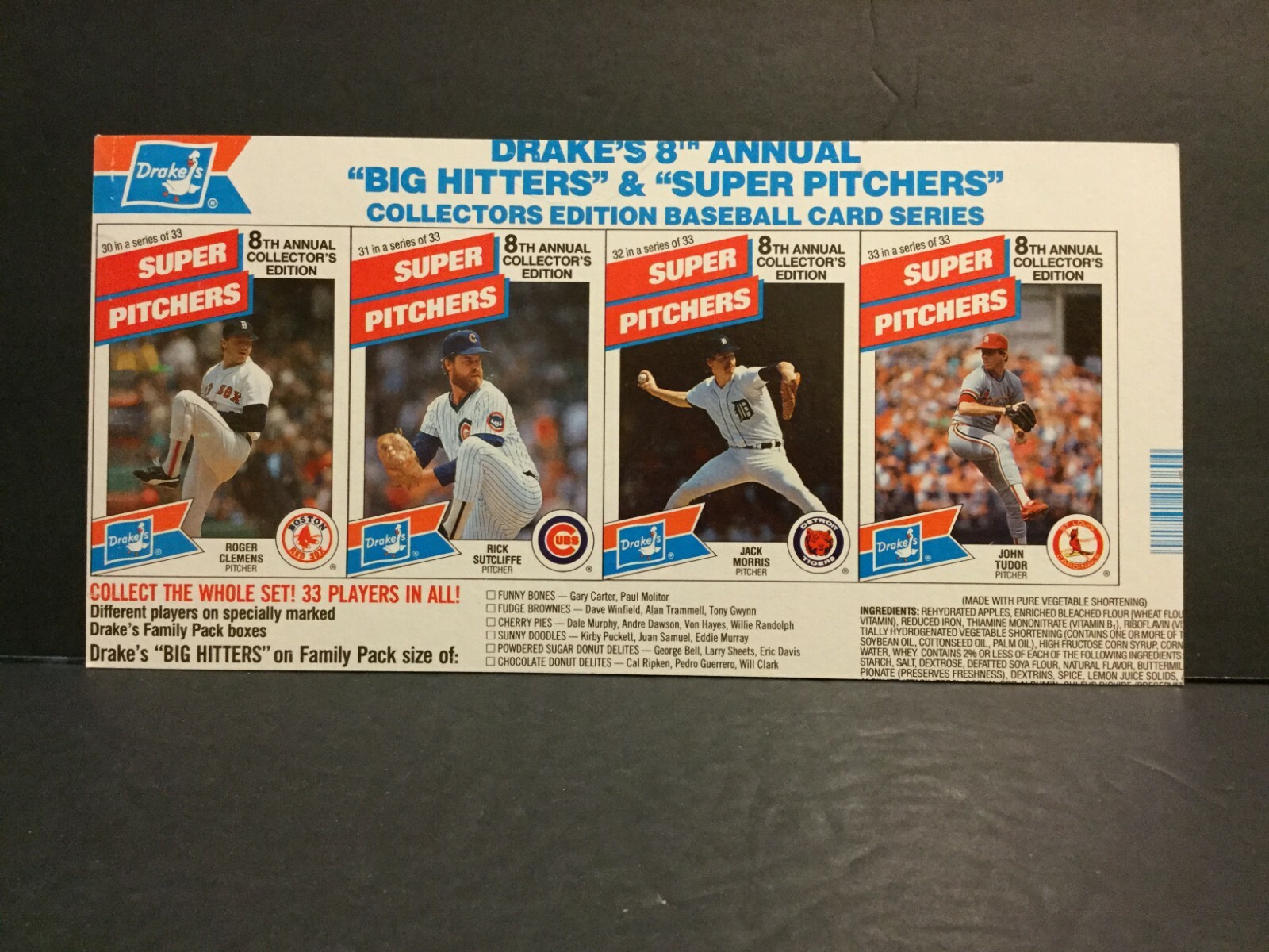 1988 Drake's Panel #30-33 Roger Clemens, Rick Sutcliffe,  Morris, Tudor Sku184J