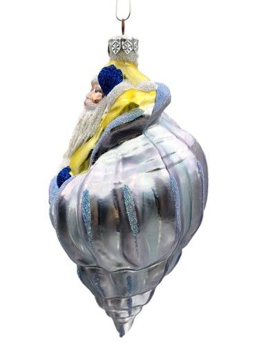 Patricia Breen Coastal Santa Claus Blue Yellow Sea Shell Nautical Tree Ornament - Picture 2 of 6