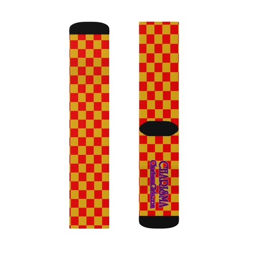 Charisma Girls Checker Board Series Red on Yellow Sublimation Socks - Picture 5 of 13