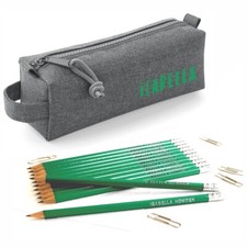 Personalised Marl Grey Pencil Case with12 printed Pencils with Erasers - Bottle