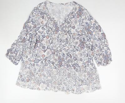 Arcadia Damen weiß Blumenmuster Viskose Basic T-Shirt Größe 14 V-Ausschnitt
