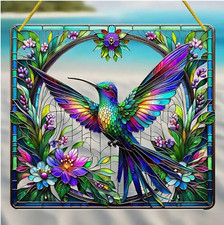 2D Acrylic, Hummingbird Suncatcher, Stained Glass Look, 8",