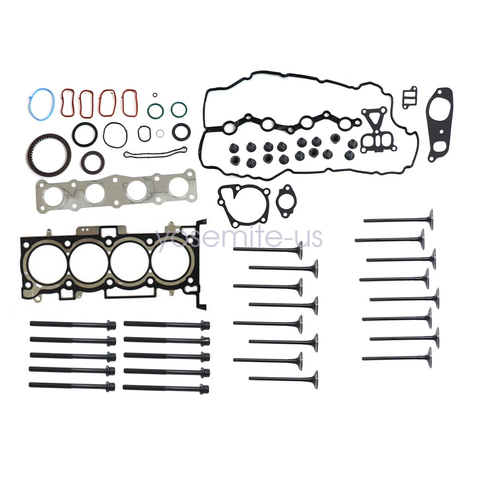 Juego de juntas de culata con pernos y válvulas de escape de admisión aptas para Sonata Kia Optima 2.4L Foto 2 de 4