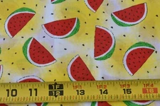 By 1/2 Yd, 45" Wide, Vintage, Red Green Watermelon on Yellow/Oakhurst/Baker,V167