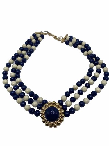 Necklace Monet Lucite Swirl Bead 3 Strands Gold Tone Jewelry Vintage VTG