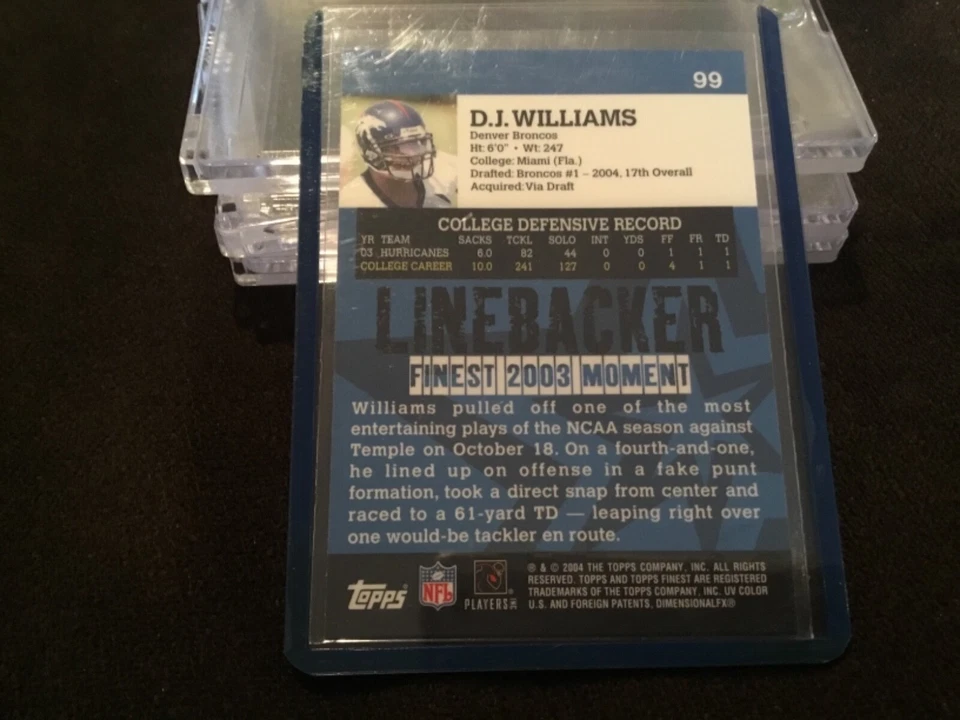 2004 Finest D.J. Williams Rookie Denver Broncos #99 - Image 2 of 2