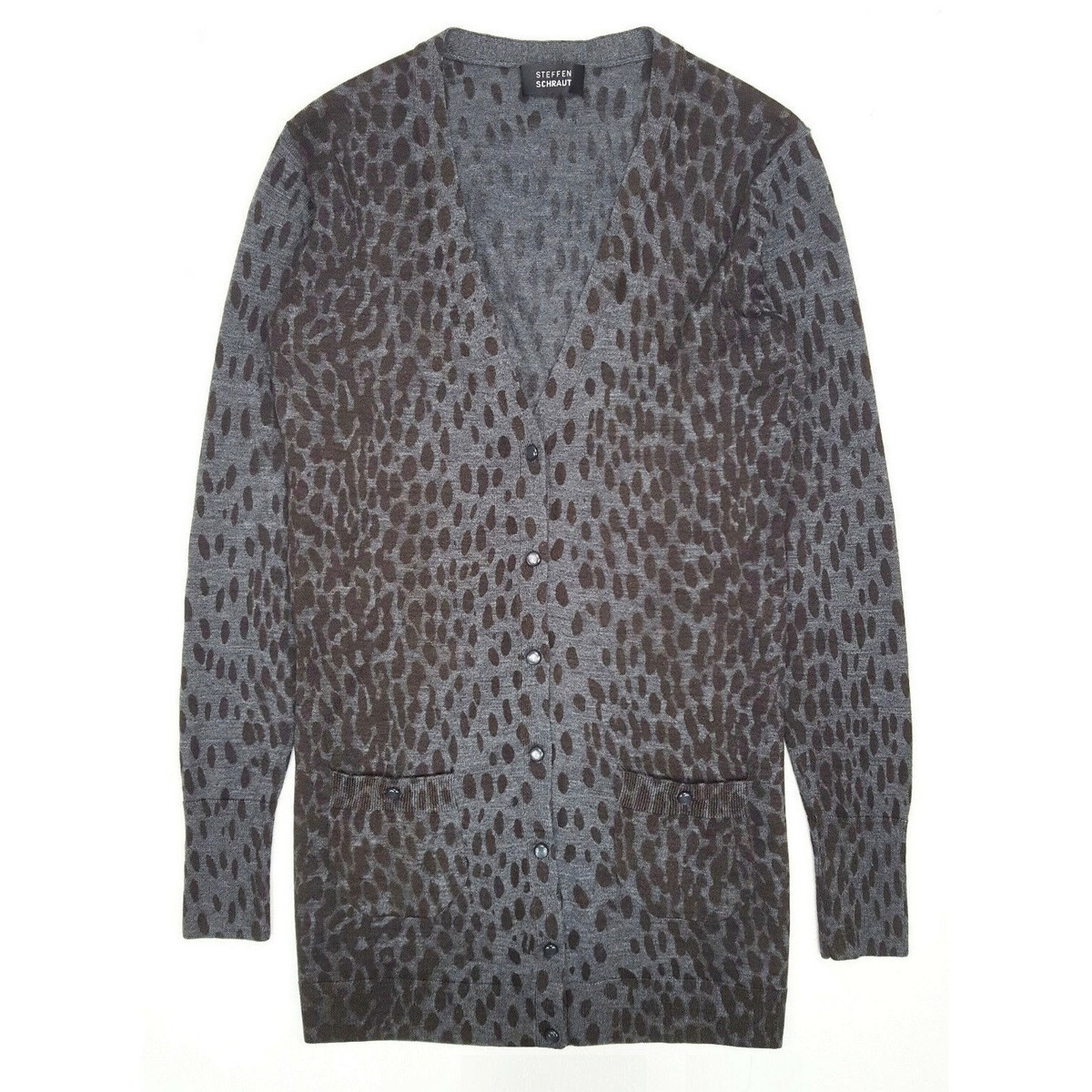 STEFFEN SCHRAUT Animal Print Cardigan Merino Wool Knit Patch