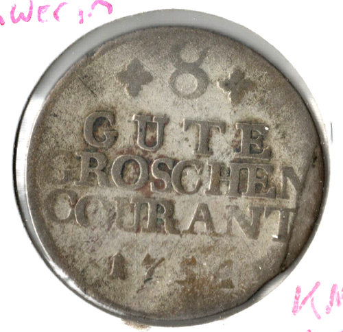 Coin Mecklenburg-Schwerin (Duchy in Holy Roman Empire) 8 Gutegroschen 1754 KM176 - Picture 1 of 2