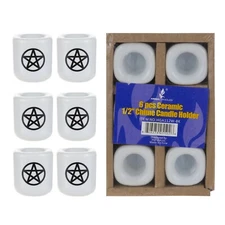 Mega Candles - Ceramic 1/2" Chime / Spell Candle Holder - White, Set of 6