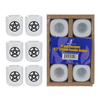 Mega Candles - Ceramic 1/2'' Chime / Spell Candle Holder - White, Set of 6