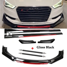 For Audi Front Bumper Lip Spoiler Splitter Side Skirt Glossy Black +Red Body Kit