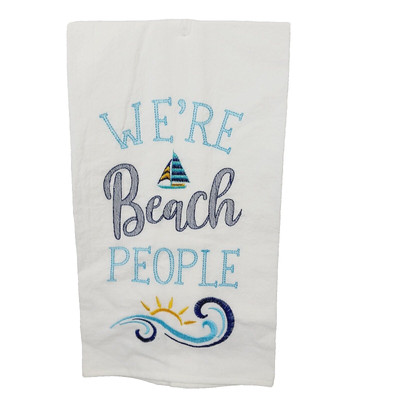 C&F Kitchen Towel Embroidery Flour Sack We're Beach People Sailboat Wave Sun NEW