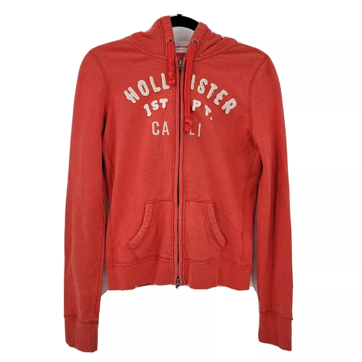 Hollister Women s Medium Logo Full Zip Up Hoodie Sweatshirt Orange
