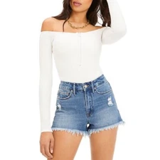 NWT!! GOOD AMERICAN Half Zip Off Shoulder White Ribbed Thong Bodysuit 4 X-Large