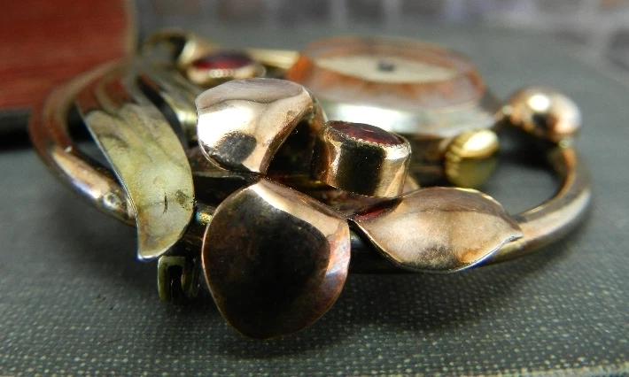 Prendedor/broche reloj Buren floral plateado relleno oro 12K firmado vintage Foto 4 de 4