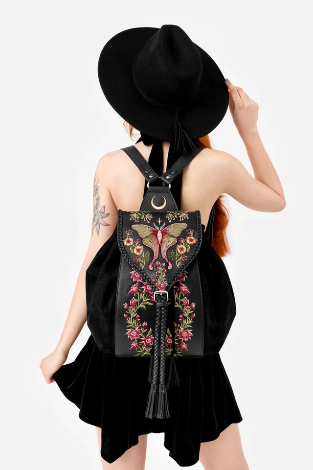 Restyle Gothic Rucksack Wilderwood Tasche Schultasche Backpack Motte Mond Blumen - Bild 2 von 4