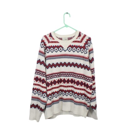 LL Bean Men's Wicked Soft Cotton/Cashmere Sweater Crewneck Khaki Fair Isle XL