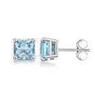 Earrings in Solid Sterling Silver 1.25 ct. Aquamarine Princess Stud