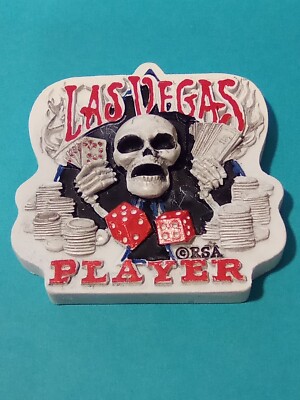 LAS VEGAS, NEVADA PLAYER MAGNET SKULL, CHIPS, DICE LOGO GREAT FOR COLLECTION NEW