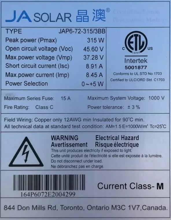 LOT OF 25 JA Solar 310 Watt Multicrystalline Solar Panels PN: JAP6