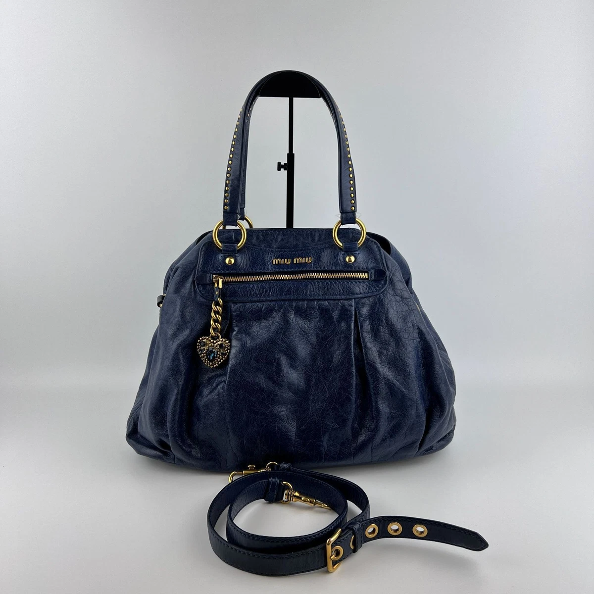 バッグ Archive miu miu leather hand bag blue Blue Leather Exterior Miu Miu Bags & Handbags for Women for sale