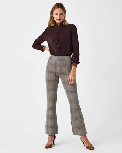 Spanx Perfect Pant Kick Flare Orange Pop Plaid Jacquard NWT ~ Plus Size 2X Tall - Picture 1 of 5
