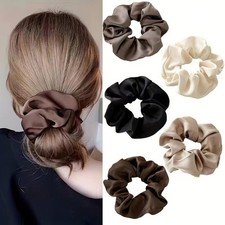 5pcs French Satin Hair Scrunchies,Soft Silk Scrunchy for Women Girls, Large