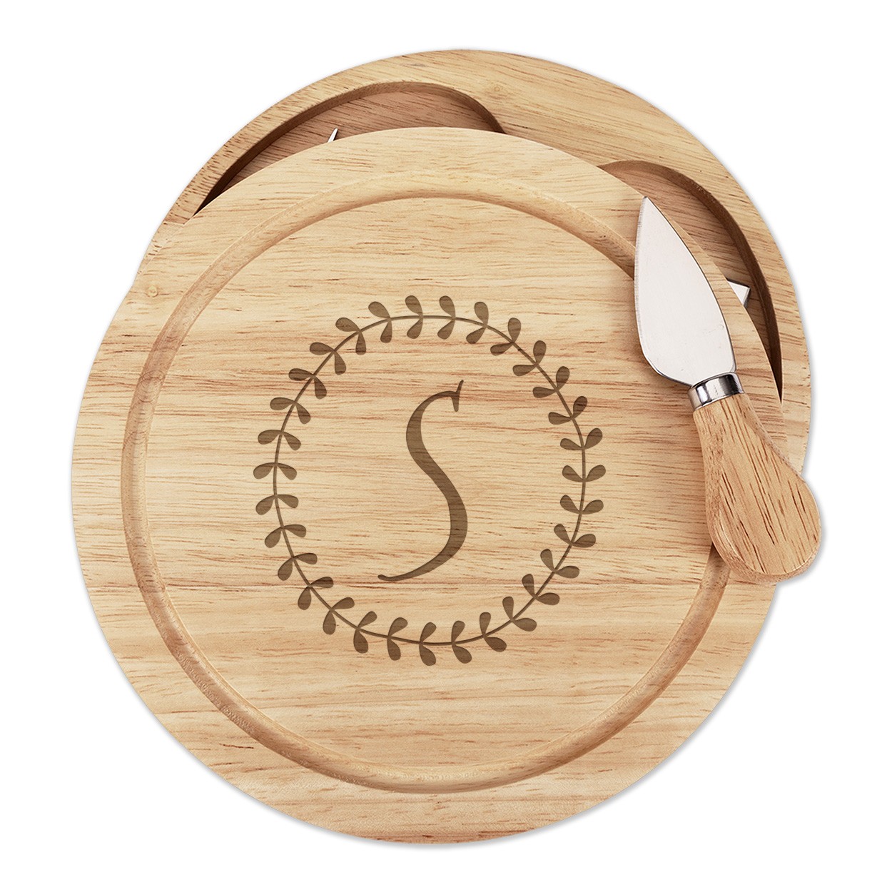 Letter S Floral Wreath Alphabet Cheese Board Knife Set Flowers