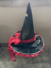 Women s Elegant Witch Hat for Halloween, Deep red Ruffle And Bow