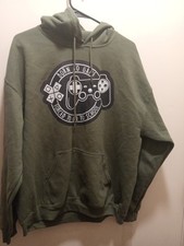Gildan Kids Hoodie Born to Game, Forced to go to school Sweatshirt Green EUC