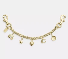 COACH Gold Motif Extension Swagger Chain Charms Gold CAX00 Cherry Heart Tea Rose