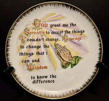 Serenity Prayer 10.5" Decorative Wall Plate – Vintage Gold Trim Religious Décor