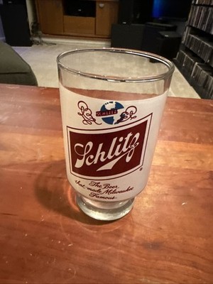 Schlitz Double Sides White Label Beer Glass  The Beer That Made Milwaukee Famous